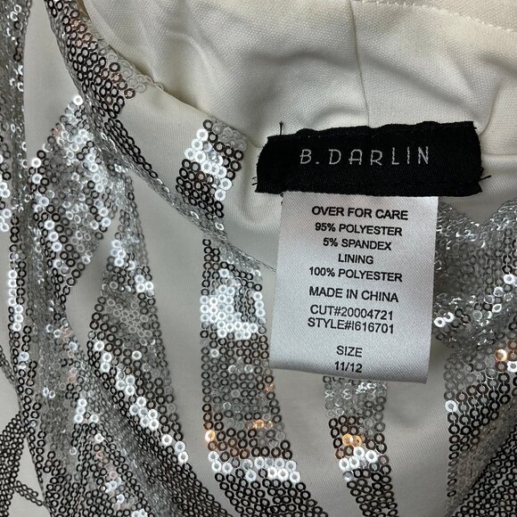 B DARLIN event cocktail dress silver white *Slight Stretch* Sz 11/12 may fit 9 - Picture 8 of 10